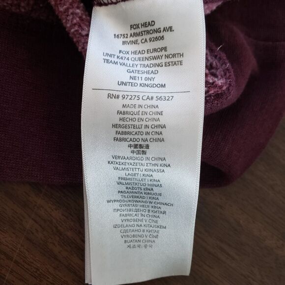 FOX Racing Sweatshirt Mens XL Slim Fit Maroon Pullover Moto Skater Casual 46x29 - Picture 9 of 11